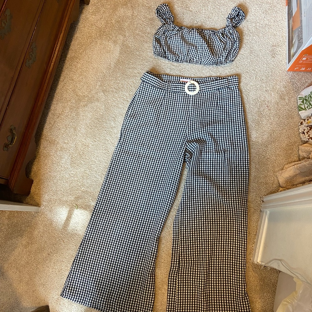 Solid & Striped Gingham Crop Top & Pant Set